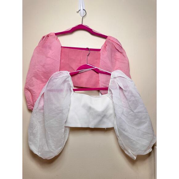 Zara Puff Organza Knit Top White Size Medium Bloggers‎ Favorite Feminine - Picture 7 of 7